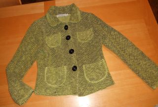 WILLOW BOUTIQUE GREEN & BLACK ARTSY BUTTON THICK KNIT CARDIGAN SWEATER