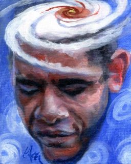 Painting Obama Hurricane Sandy Frankenstorm Pancake Portrait Art