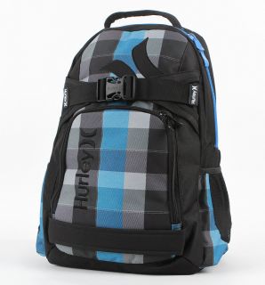  Mens Boys Blue Plaid Hurley Honor Roll Backpack Laptop SkateBoard Bag