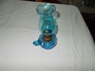 Small Hurricane Lamp Blue Glass