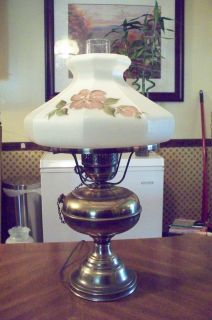 Brass and Handpainted Shade Hurricane GWTW Victorian Table Lamp