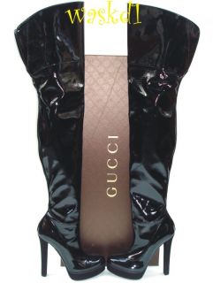 Gucci Black Patent Huston Runway Over The Knee Platform Boots Authentc