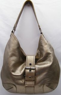 Distressed Michael Kors Hutton Metallic Gold Leather Purse Hobo Bag