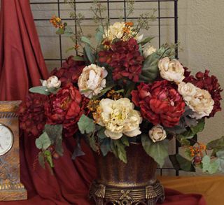 Peonies & Hydrangeas w/ Antiqued Scallop Bowl