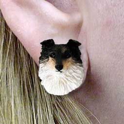 New Sheltie Tri Color Dog Head Post Earrings