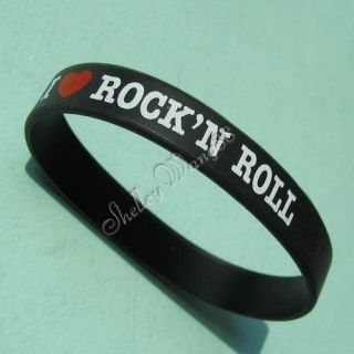 Silicone Black Rubber Bangle Elastic Belt Bracelet I Love RockN Roll