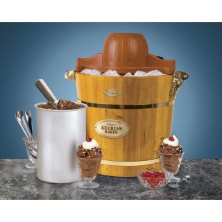 New 4 Quart Wooden Bucket Electric Ice Cream Maker Nostalgia Electrics