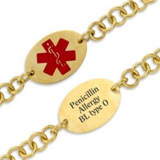 Personalized Medical ID Alert Engraved Oval Stainless Steel with Gold