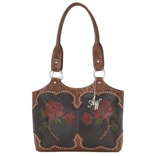 American West Leather Hand Tooled Roses Are Red Tote Handbag Purse New