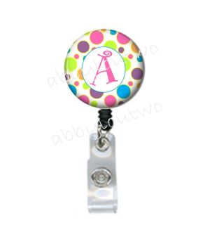 Retractable ID Badge Holder Personalized w Your Initial