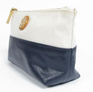 Tory Burch Idina Small Cosmetic Case Makeup Zip Bag Pouch Clutch Blue