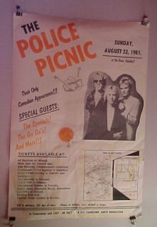 The Police Picnic Iggy Pop RARE 1981 Poster Sting T O