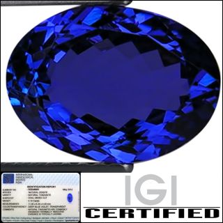IGI Certified 3 14 ct AAA Natural DBlock Tanzanite Oval Cut Deep Blue