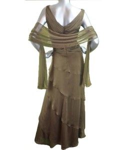 IGNITE Evenings Bronze Color Beaded Tiered W/ Scarf Sleeveless Dress