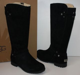 UGG Jillian II Black Suede Shearling Lined Riding Boots New in Box