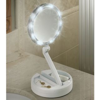 Lighted Bright LEDs Foldaway Portable Vanity Mirror 12x Mag Distortion