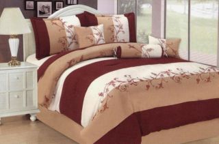 PC Embroidery Wild Paisley Comforter Set Bed in A Bag Queen Burgundy