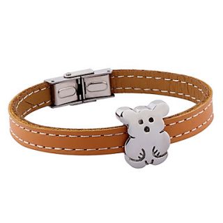USD $ 17.19   316L Stainless Steel Bear Leather Bangle Bracelet For