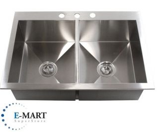 33 Inch Top Mount / Drop In Stainless Steel Double Bowl Kitchen Sink