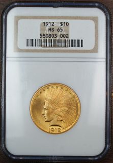 1912 $10 Dollar Indian Gold Coin NGC MS 65
