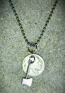BUFFALO INDIAN NICKEL VINTAGE COIN JEWELRY NECKLACE TOMAHAWK CHAIN