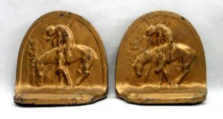 antique END OF TRAILINDIAN / WARRIOR ,HORSE CAST IRON BOOKENDS