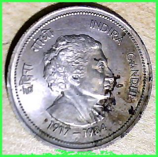 VERY RARE INDIRA GANDHI LARGE 31mm FIVE RUPEES INDIA COIN ~Gems India