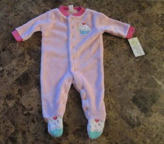 NWT Pink Baby Girls 0 3 Months Long Sleeve Cupcake Footie Snap Pajamas