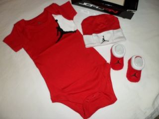 Nike Air Jordan Baby Infant Boys Onesie Romper Set Hat Shoes Booties
