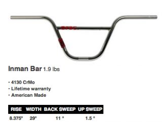 Fit Justin Inman Bars Black Handlebars BMX s M Bars Signature 8 375