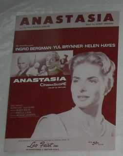 1956 Anastasia Film Sheet Music Ingrid Bergman H Hayes
