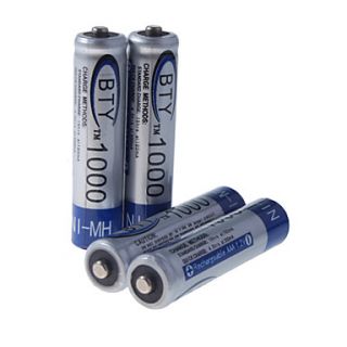 EUR € 2.57   BTY 1000mAh Ni MH oplaadbare AAA batterijen (4 pack