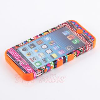 For iPhone 5 5g Orange Hybrid High Impact Silicone Case Tribal Cover