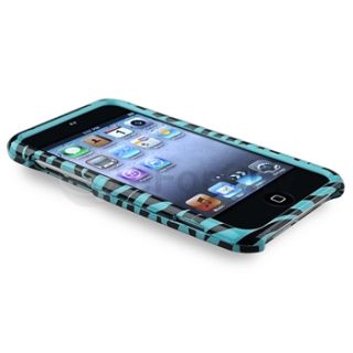 Blue Black Zebra Hard Case Cover Anti Glare Protector for iPod Touch 4
