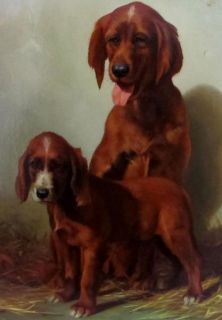 Gustave Lorincz Dog Painting Irish Setters Dogs Oil on Wood Panel