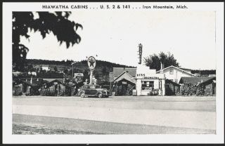 Iron Mountain Michigan MI 1940s Hiawatha Cabins Texaco Gas Roadside