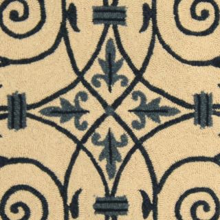 Hand Hooked Iron Gate Ivory Navy Wool Area Rug 8 x 10