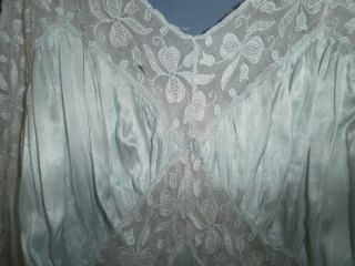 Vtg 40s Rayon Satin Lace Bias Cut Nightgown Gown Sexy Moviestar Look