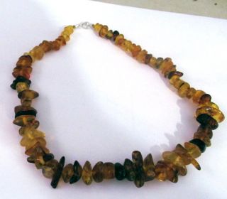 Dominican Clear Green ish Orange Amber Sterling Silver Necklace 16 8