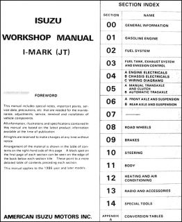 1986 Isuzu I Mark Shop Manual 86 Original Repair Service Book Imark