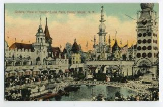 Coney Island NY General View of Interior Luna Park Postcard