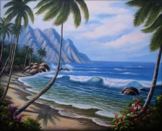  Hand Painted Oil Painting Pacific Island Coast Scene 24X20