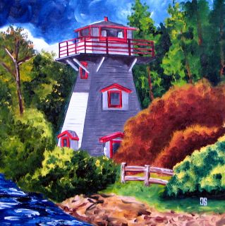 Original Oil Painting Nancy Island Lighthouse in Ontario by Jeffrey