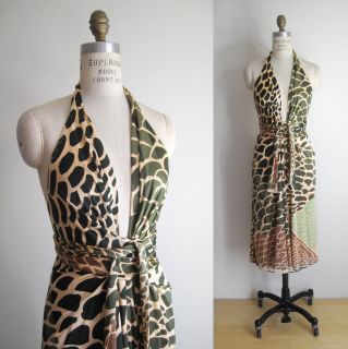 ISSA London Safari Animal Print Silk Jersey Halter Wrap Party Dress UK
