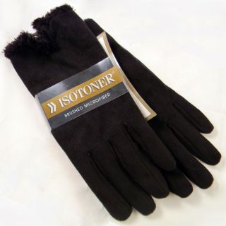 Isotoner Womens Black Brushed Microfiber Winter Gloves A844B1BLKLG