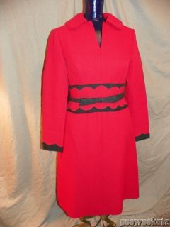 JERRY SILVERMAN true red 60s DRESS, grey faux suede trim, snap BELT