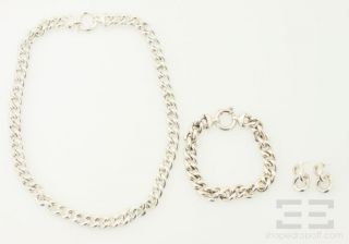 Italian Sterling Silver 3 Piece Chain Necklace, Bracelet & Earrings