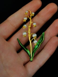Vintage Museum Modern Art Enamel Lily of The Valley Sterling Silver