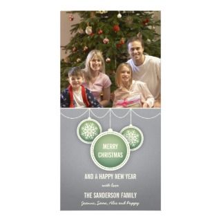 Merry Christmas Holiday Card with Baubles   Silver Picture Card