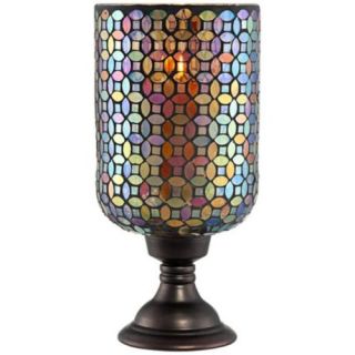 Mosaic glass. Oil rubbed bronze finish metal base. Pillar candle not
